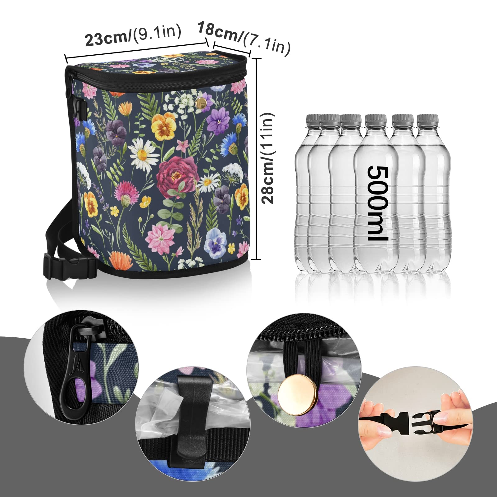 J JOYSAY Collapsible Hanging Car Trash Can - Waterproof Leakproof Car Garbage Bag Organizer with Floral Design, Portable Large Capacity Auto Waste Container for Road Trips, Commuting & Family Travel