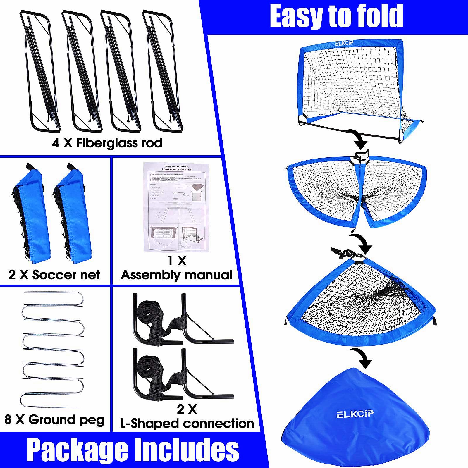Portable Kids Soccer Goals Set of 2 - 6x4 ft & 4x3 ft Pop Up Soccer Nets for Backyard Training | Youth & Toddler Outdoor Sports Equipment | Perfect for Backyard Practice, Team Drills, and Family Games