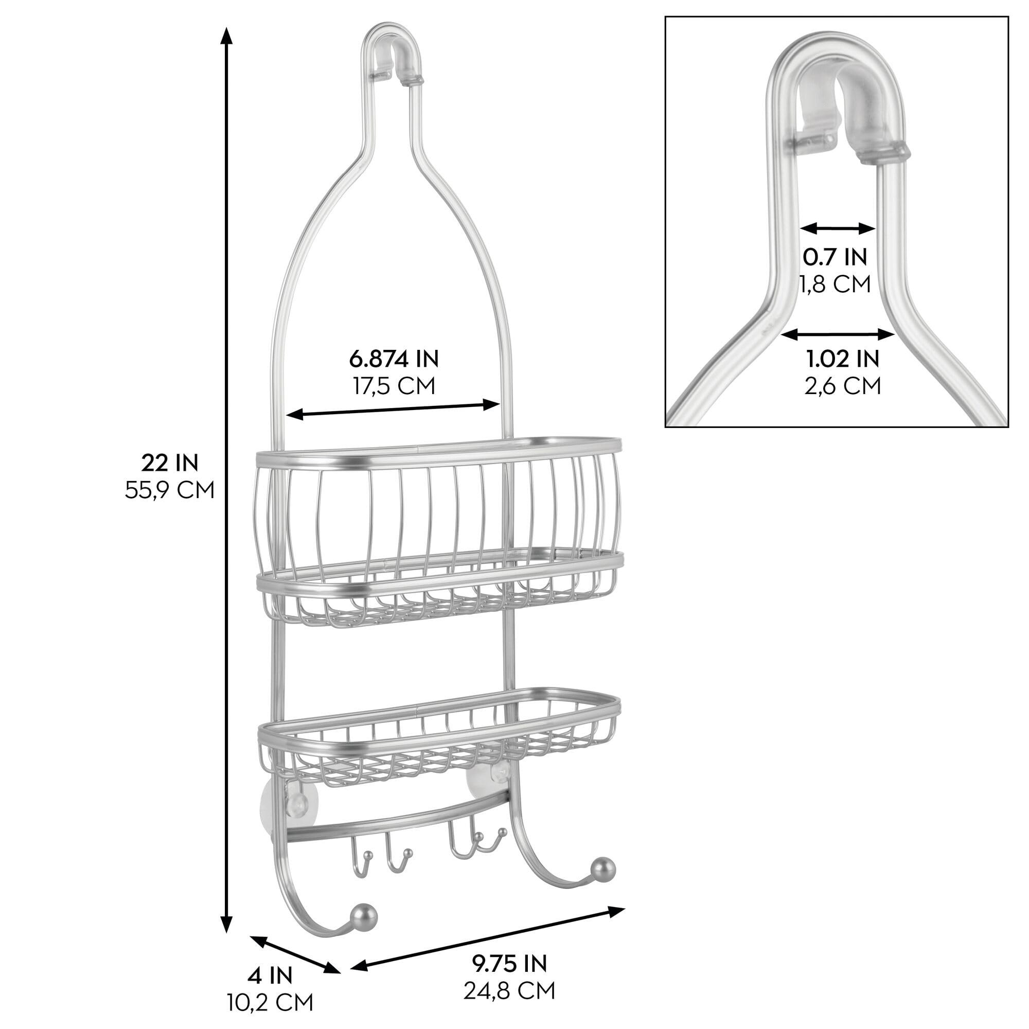 iDesign York Metal Wire Hanging Shower Caddy - Extra Wide Bathroom Organizer for Shampoo, Conditioner, Soap & Razors - 9.75
