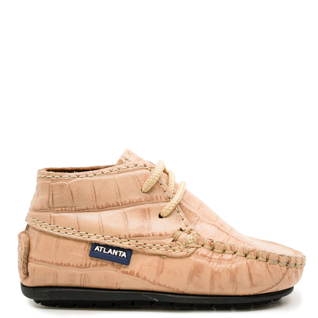 Atlanta Moccasin Tan Crocodile Leather Baby Booties - Soft & Comfortable First Walkers for Newborns & Infants - Perfect for Special Occasions, Photo Shoots & Everyday Wear