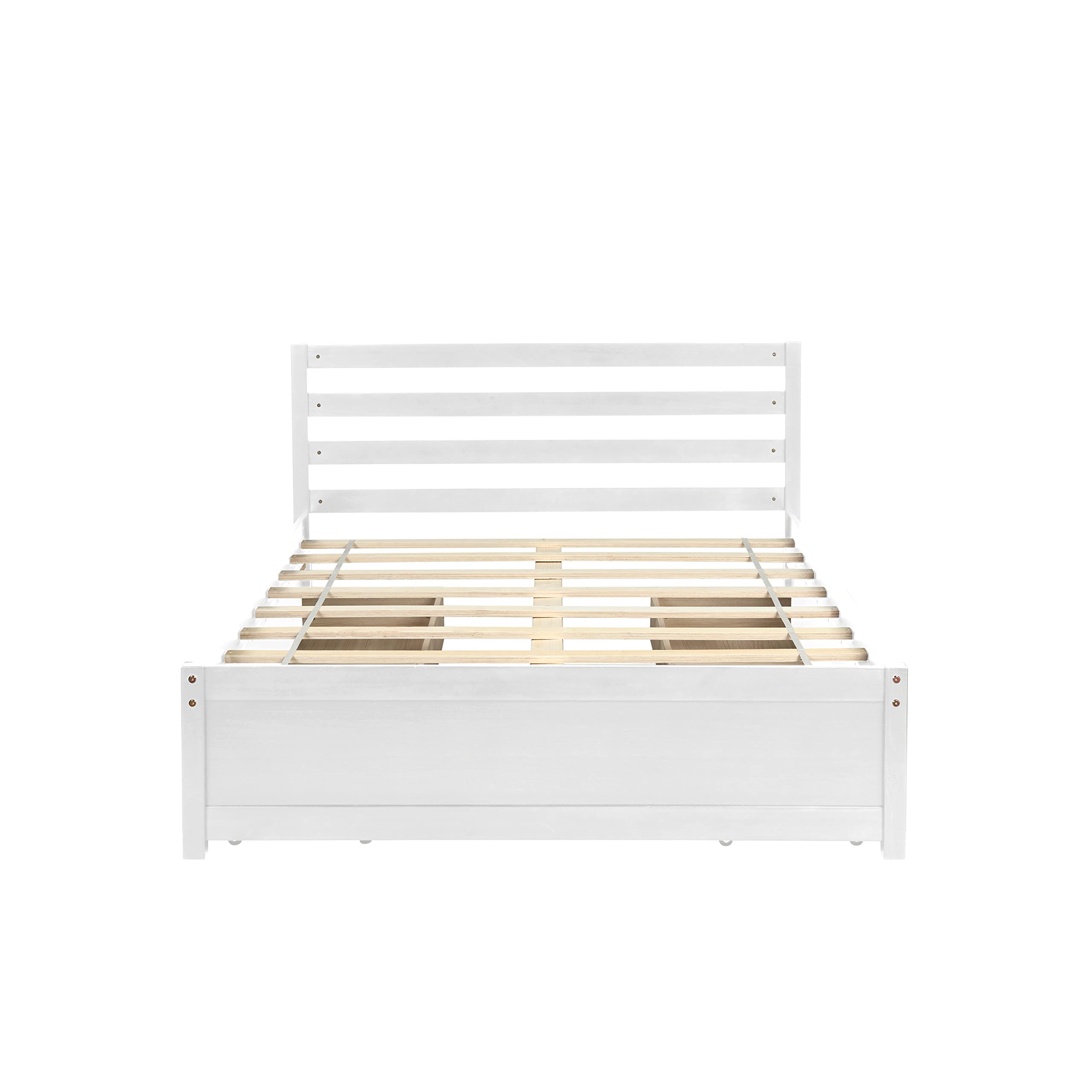 LZ LEISURE ZONE Full Size Bed Frame with 4 Storage Drawers - Sturdy Wood Platform Bed with Slat Support - White - Perfect for Small Bedrooms, Guest Rooms & Dorm Rooms