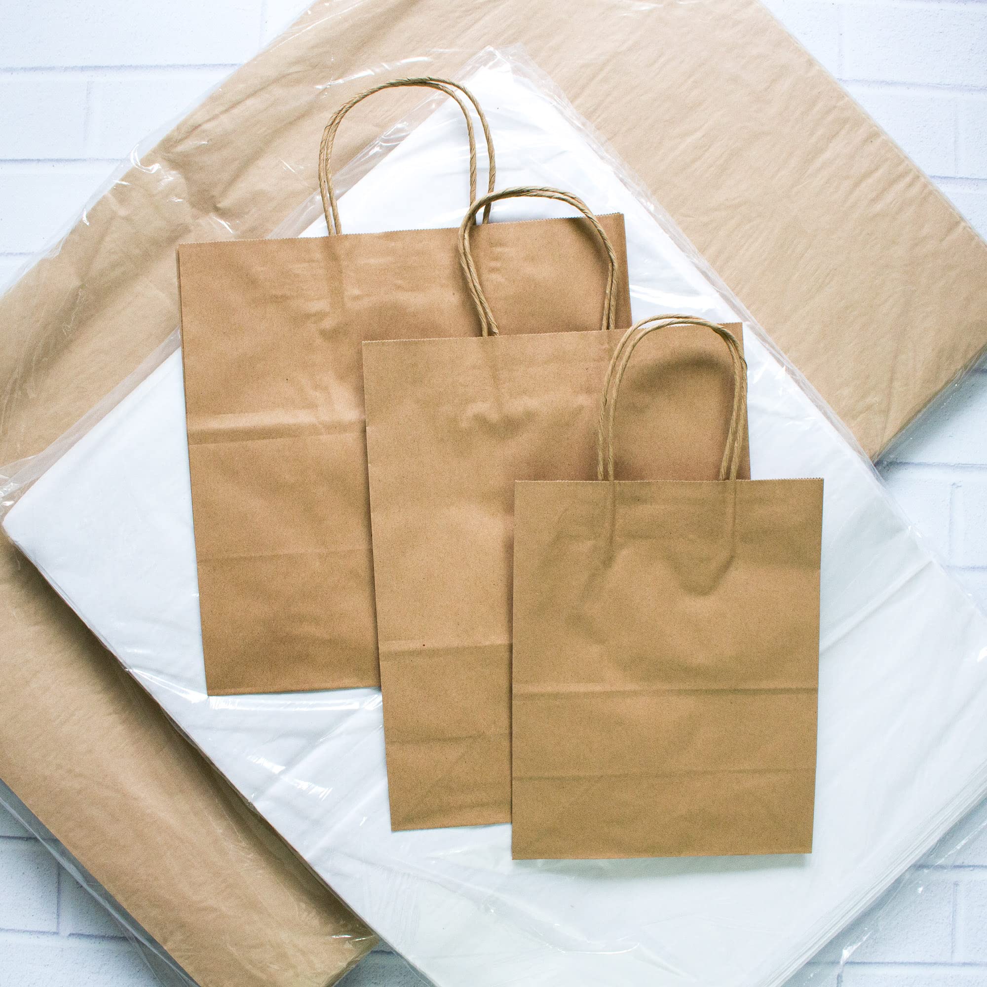 250 Pcs Brown Kraft Paper Bags with Handles - 10