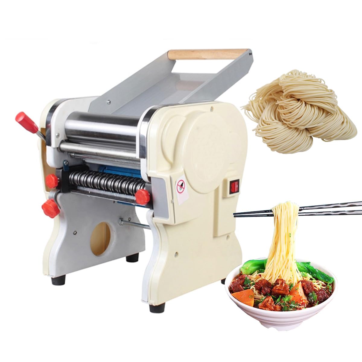 550W Electric Stainless Steel Pasta Maker Machine - Adjustable Thickness Noodle Maker with Dual-Purpose Knife for Home & Commercial Use | Perfect for Italian Restaurants, Home Chefs & Pasta Businesses (110V)