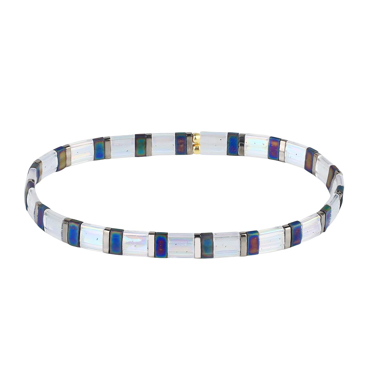 KELITCH Women's Flexible Stretch Bracelets - Handmade Boho Beaded Jewelry with Miyuki Tila Beads for Everyday Wear, Gift Giving & Festival Accessories (1 Count)