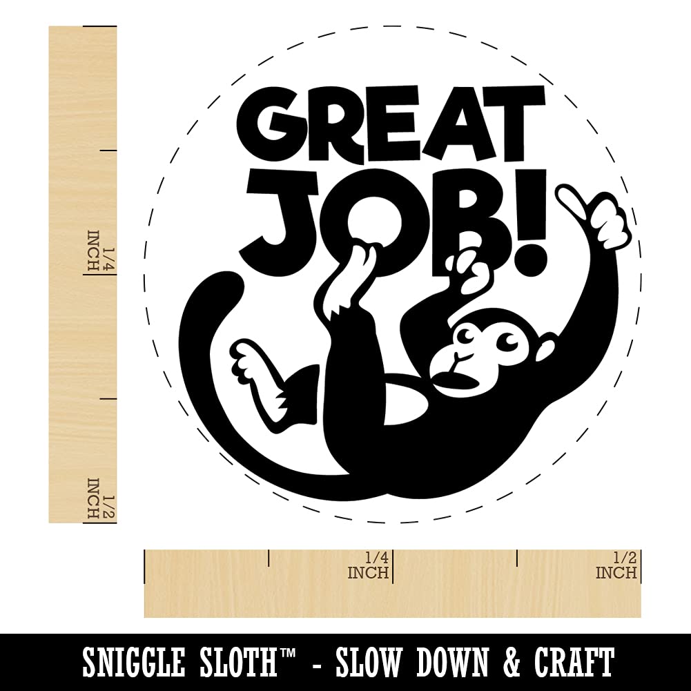 Great Job Monkey Self-Inking Rubber Stamp - 1/2 Inch Mini Teacher Stamp with Lime Green Ink for Classroom, Planners, Crafting & DIY Projects - Perfect for Rewarding Students & Organizing