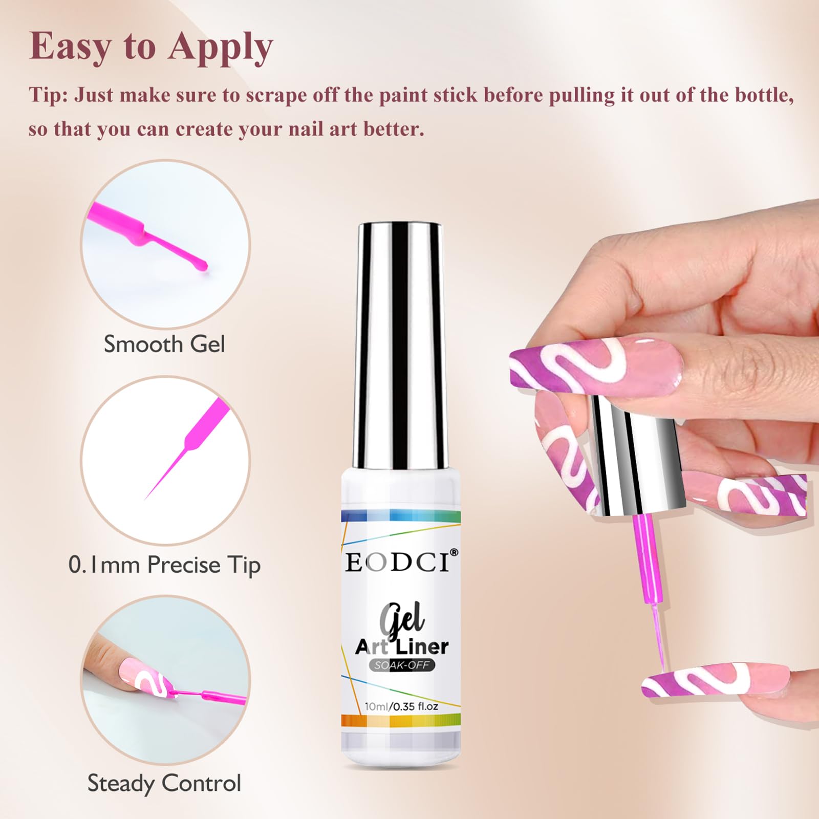 6-Piece Nail Art Liner Set - Black, White, Red, Gold & Silver Glitter Gel Polish with Thin Brush - Soak Off LED Lamp Gel Liner for Professional Manicures & Nail Designs - Perfect for Salon, Home Use & DIY Nail Art