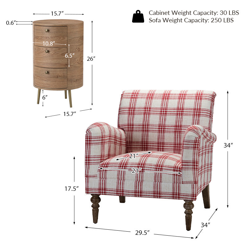 Sadie Upholstered Armchair with Side Table - 2 Piece Living Room Furniture Set for Small Spaces, Apartments & Cozy Reading Nooks