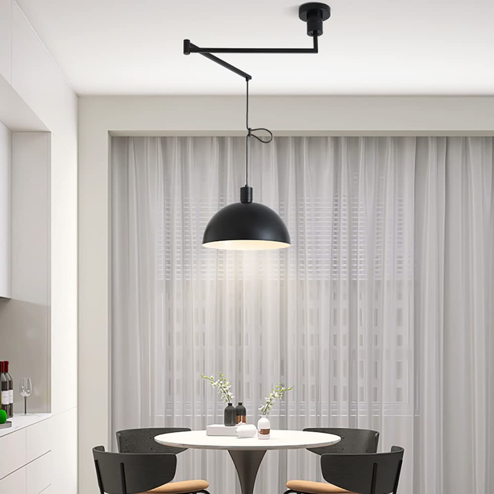 Aeyee Industrial Pendant Light Fixture - Adjustable Swing Arm Hanging Light with Dome Shade for Dining Room, Living Room, Kitchen & Bar - Black Modern Ceiling Lamp for Home Decor & Commercial Spaces