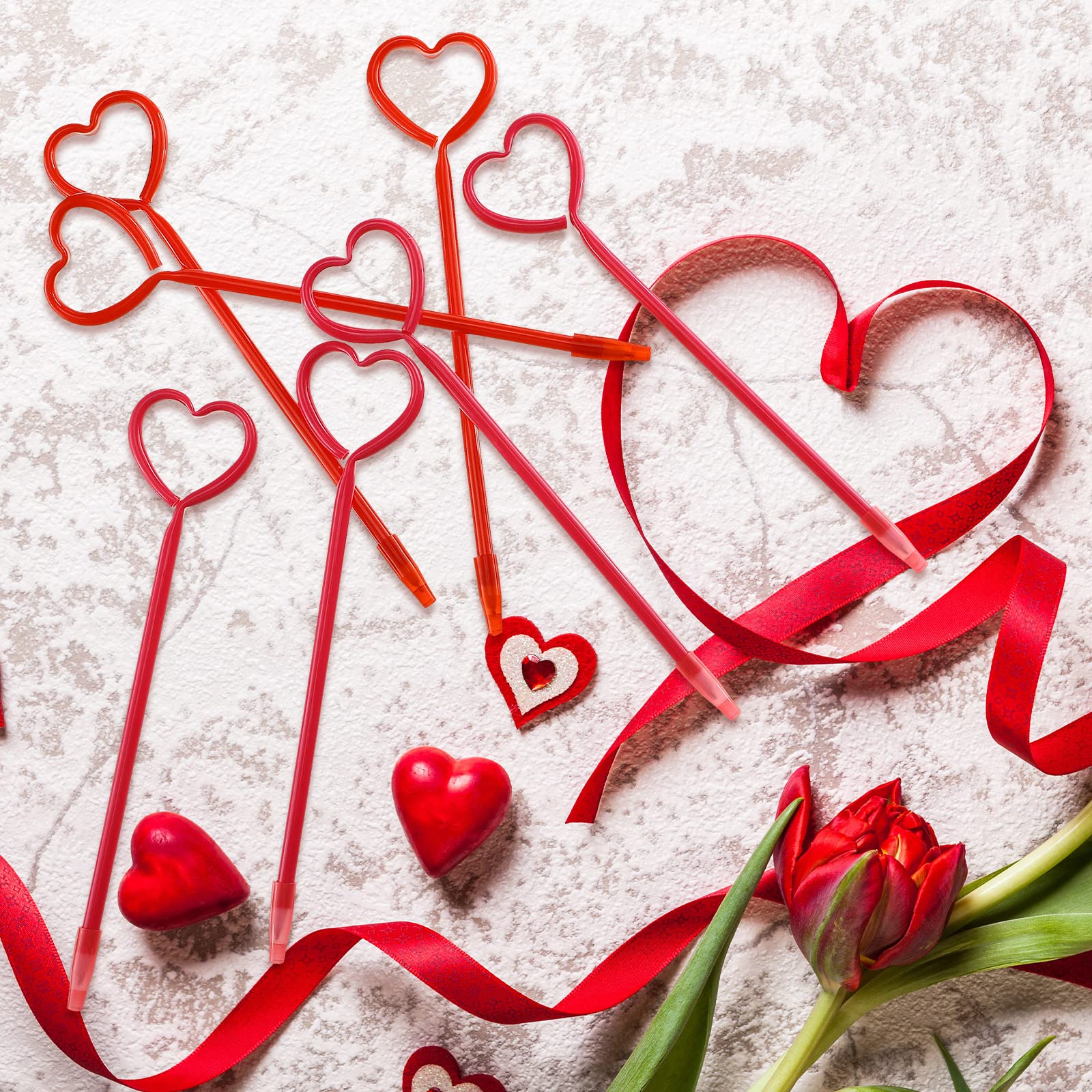36 Pack Heart Shaped Valentine's Day Pens - Red & Pink Rollerball Pens with Black Ink for School, Office, Party Favors - Perfect for Students, Teachers, and Gift Giving