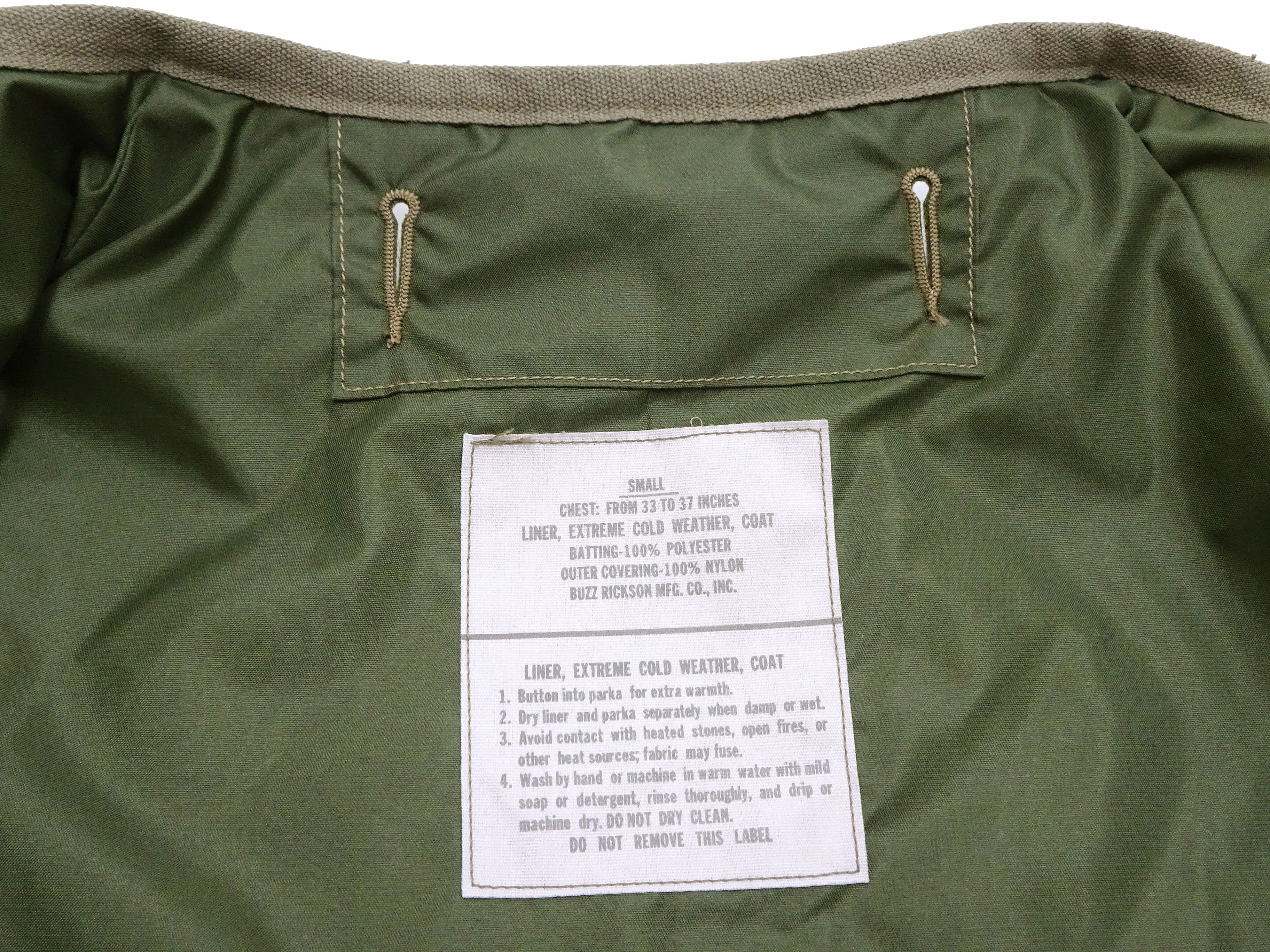 Buzz Rickson Men's Collarless Nylon Quilted Jacket - Updated M-65 Field Jacket Liner Inspired Design (BR14863, Olive) | Military Style Outerwear for Casual Wear & Outdoor Activities