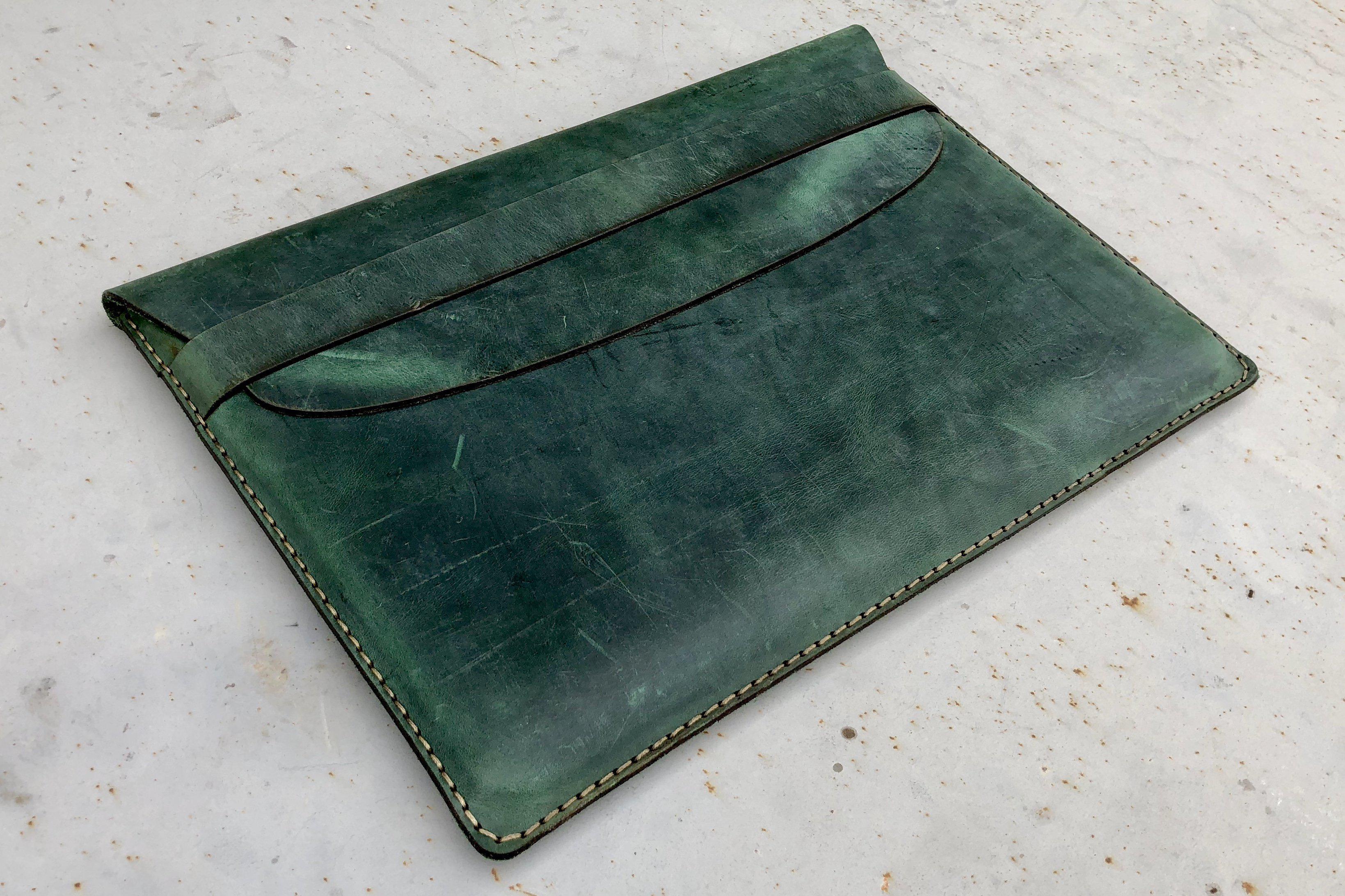 Premium Personalized Leather MacBook Sleeve Case - Crazy Horse Forest Green | Durable Protection for MacBook Air/Pro | Perfect for Office, Travel & College Use