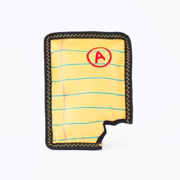 ZippyPaws Z Stitch Interactive Dog Toy - Yellow Notepad Plush Chew Toy for Small & Medium Dogs - Perfect for Playtime, Training & Cuddling