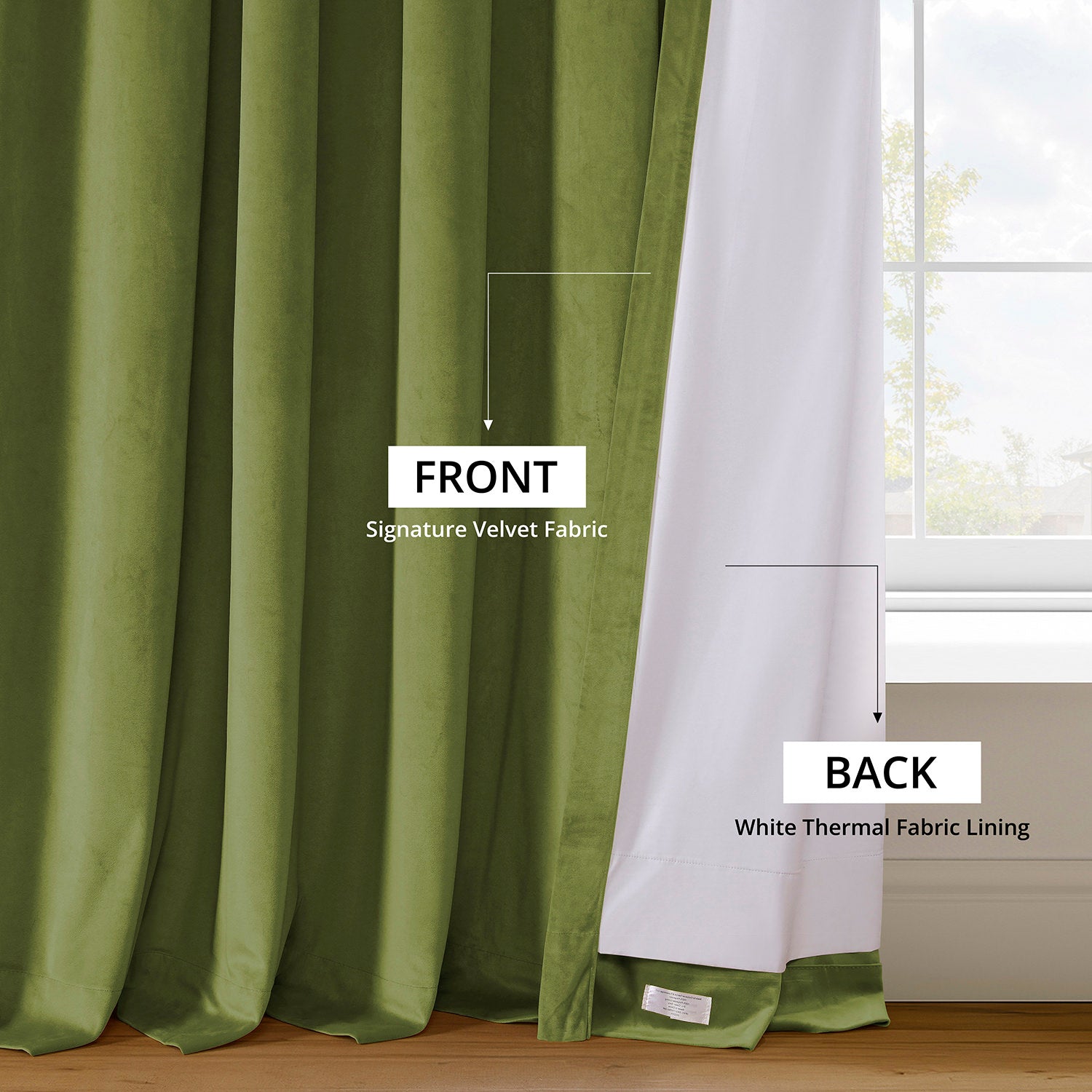 Luxury Basque Green Grommet Blackout Curtains - Thermal Insulated Velvet Drapes for Living Room & Bedroom - Noise Reducing Window Treatments for Home Decor