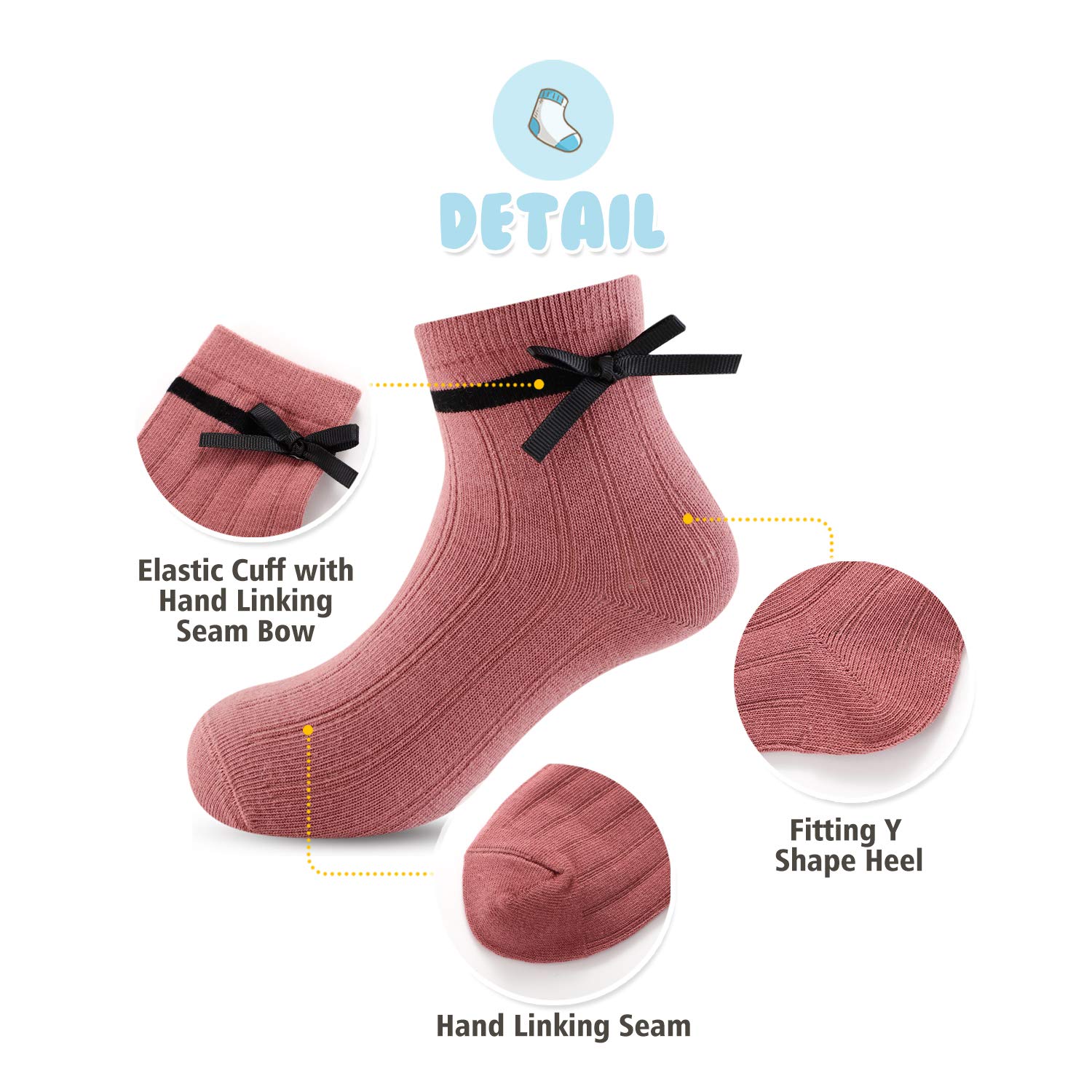 Girls Cotton Bow Socks for Big & Little Kids - Low Cut Princess Style Ankle Socks for School, Party & Everyday Wear