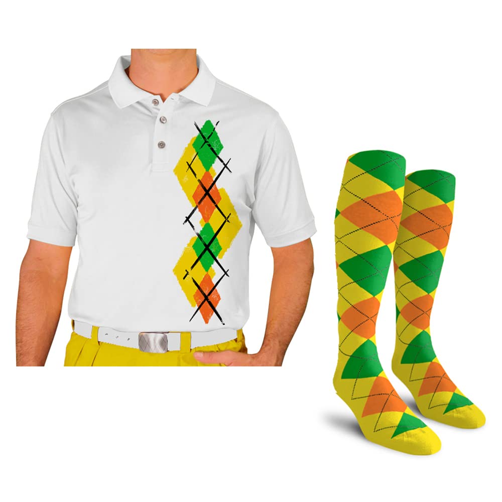 Breathable Dry Fit Short Sleeve Graphic Golf Polo Shirt with Matching Socks for Men - Argyle Paradise Design (Sizes 5A-5Z) | Perfect for Golf Tournaments, Casual Wear & Summer Outdoor Activities