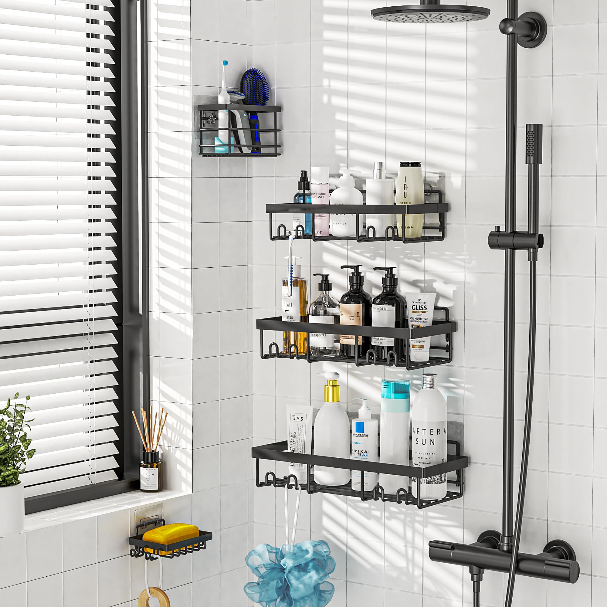 Moforoco 5-Pack Adhesive Shower Caddy Organizer - Waterproof Bathroom Storage Shelves for Shower, RV, Camper & First Apartment | Space-Saving Corner Rack for Toiletries, Shampoo & Soap | Home & Kitchen Decor Essentials