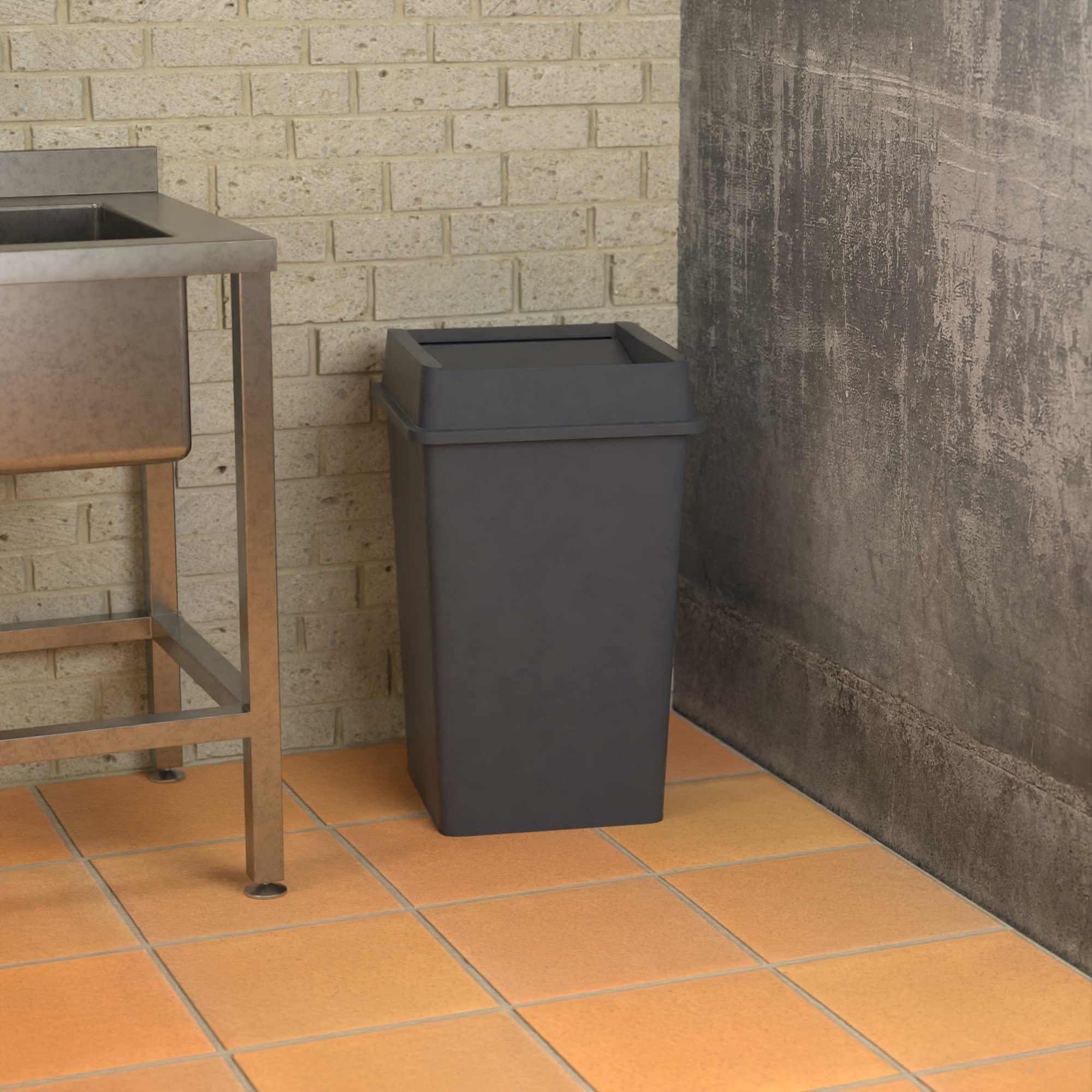 35 Gallon Grey Square Commercial Trash Can with Lid - Heavy Duty Waste Bin for Office, Restaurant, Kitchen & Outdoor Use
