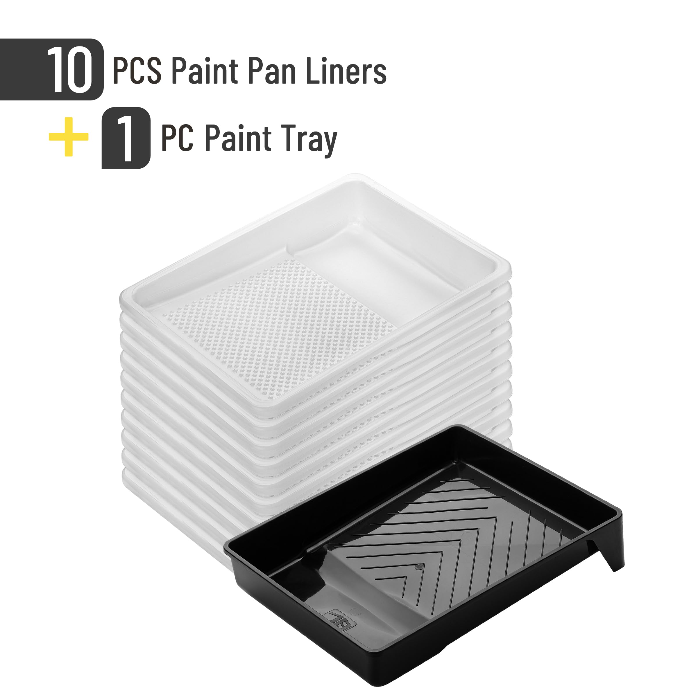 Bates 9-Inch Plastic Paint Tray Set with 10 Disposable Liners - 11 Piece Textured Deep Capacity Paint Pan for Professional & DIY Painting Projects - Perfect for Wall Painting, Home Renovation & Craft Projects