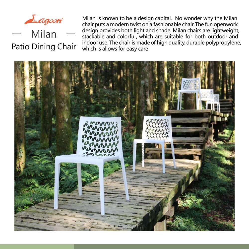 Lagoon Milan White Stackable Outdoor Dining Chairs - Set of 2, Weather-Resistant Patio Furniture for Garden, Poolside & Backyard Entertaining