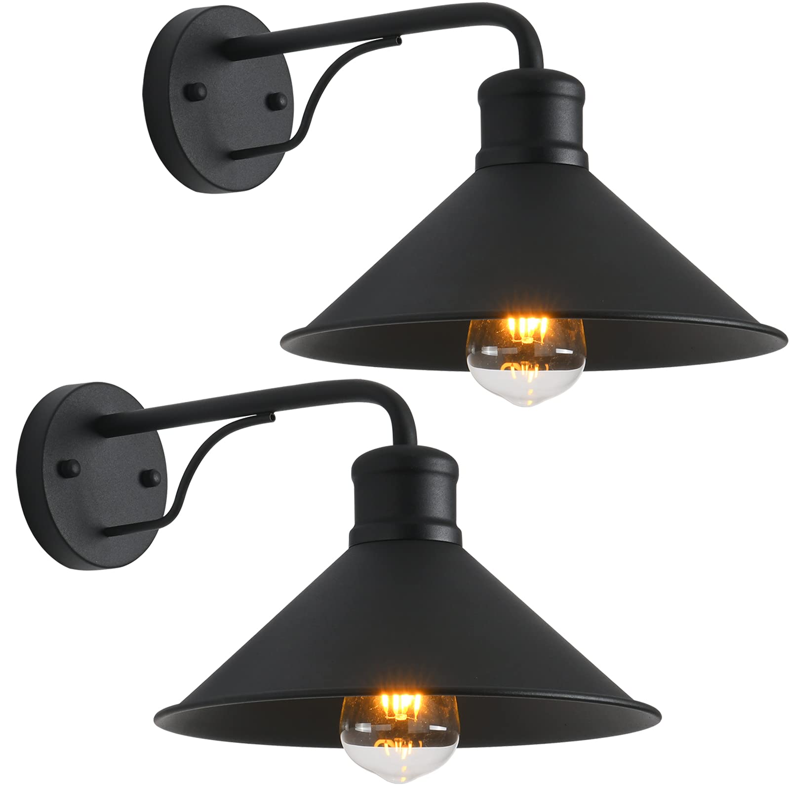 2 Pack Matte Black Modern Farmhouse Wall Sconce - Outdoor Wall Lights for House & Porch - E26 Socket Barn Lights - Indoor/Outdoor Use for Patio, Garden & Entryway Lighting