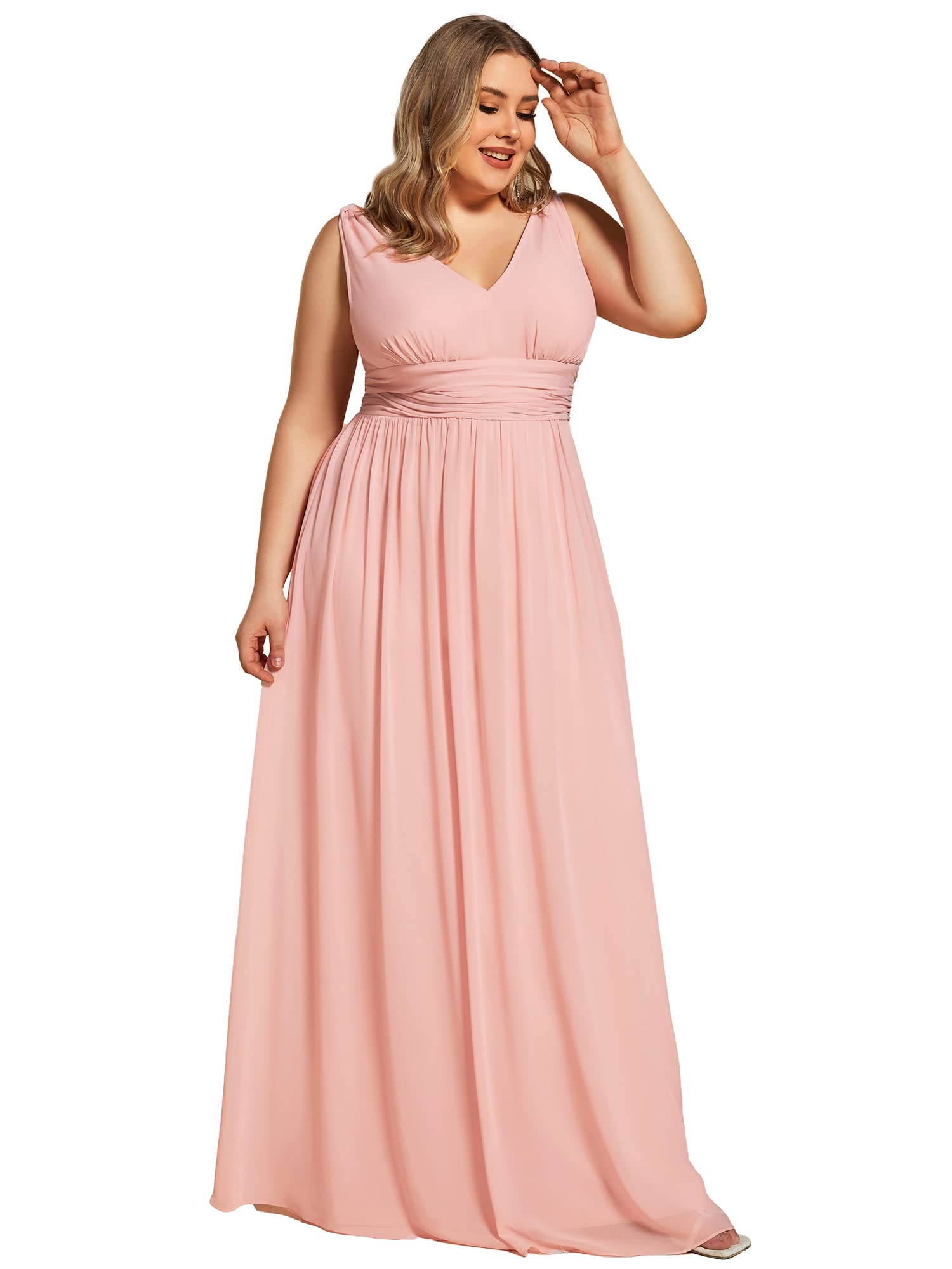 Ever-Pretty Plus Size V-Neck Sleeveless Pleated Chiffon Maxi Dress - Formal Evening Gown & Bridesmaid Dress 09016-DA | Perfect for Weddings, Proms & Special Occasions