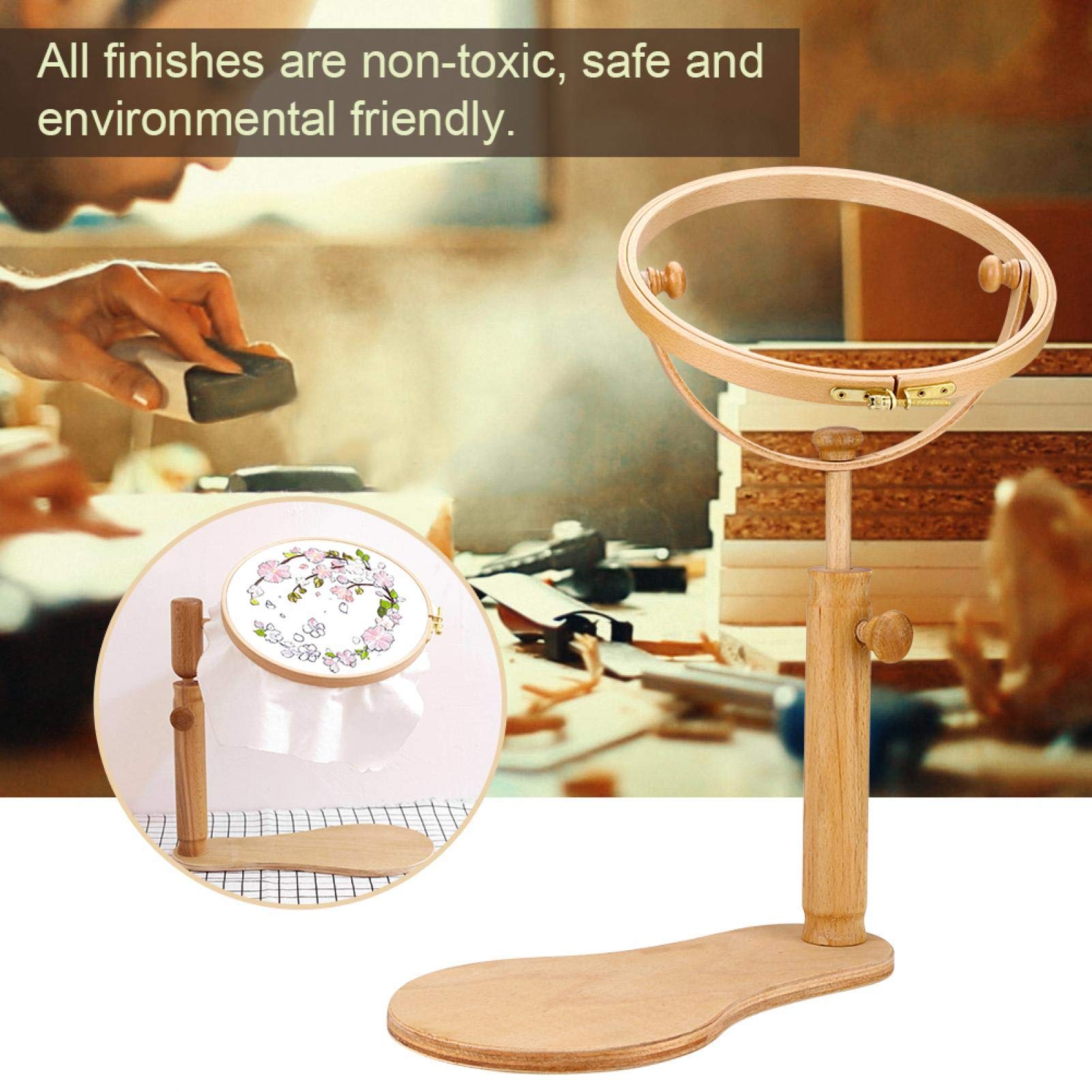 Premium Wooden Embroidery Stand Hoop - Adjustable Rotating Cross Stitch Frame (21cm) for Embroidery & Sewing Projects | Perfect for Needlework, Crafting & DIY Home Decor