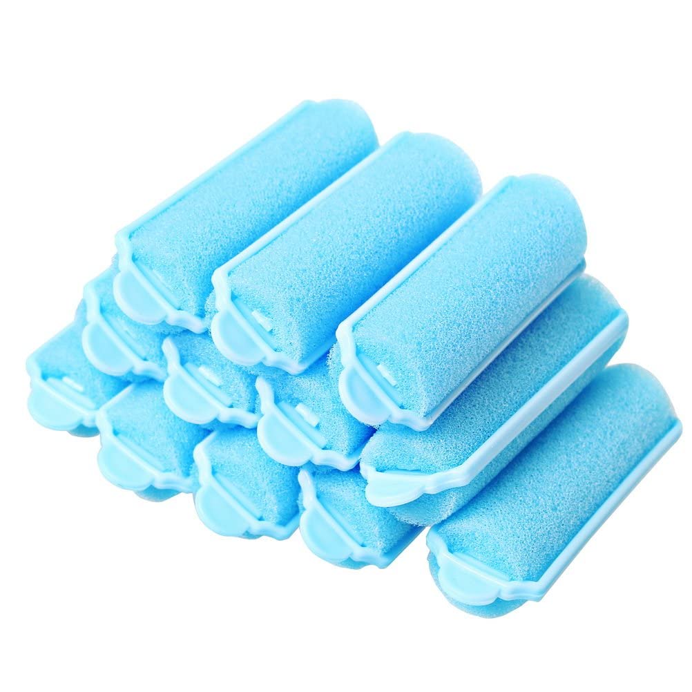 SIYAA 12Pcs Soft Foam Sponge Hair Rollers - 2.4 Inch Heatless Curlers for Overnight Styling | Gentle Sleep-in Rollers for Natural Curls & Waves (Blue) | Perfect for Bedtime, Travel & Damage-Free Styling