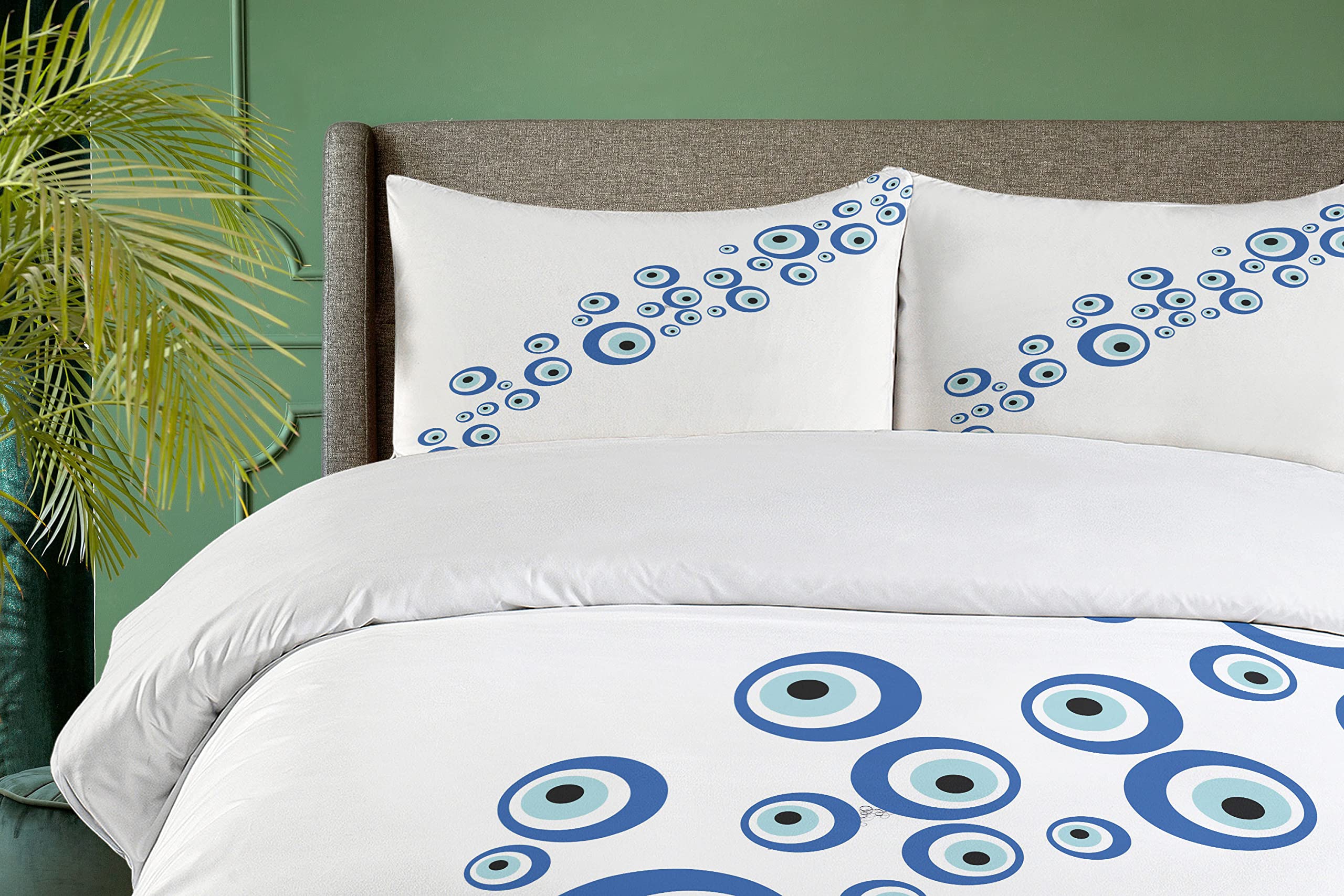 Lunarable Evil Eye Duvet Cover Set - King Size 3 Piece Bedding with Diagonal Evil Eye Stones Ottoman Pattern, Navy Blue & Pale Blue - Protective Decor for Bedroom, Guest Room & Dorm