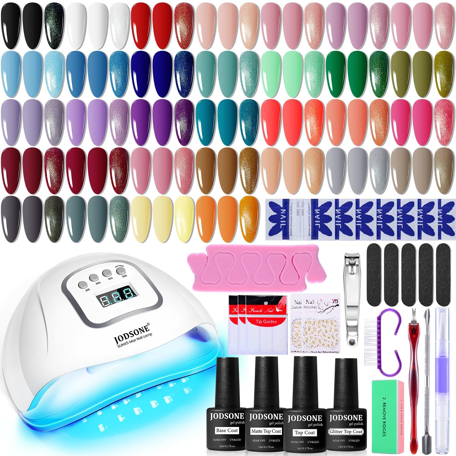 JODSONE 32 Colors Gel Nail Polish Kit with UV Light - 4 Functional Adhesive Bottles, Soak Off Manicure Tools Set for Women | DIY Home Nail Art, Salon Quality Manicure, Perfect Gift for Birthday & Valentine's Day