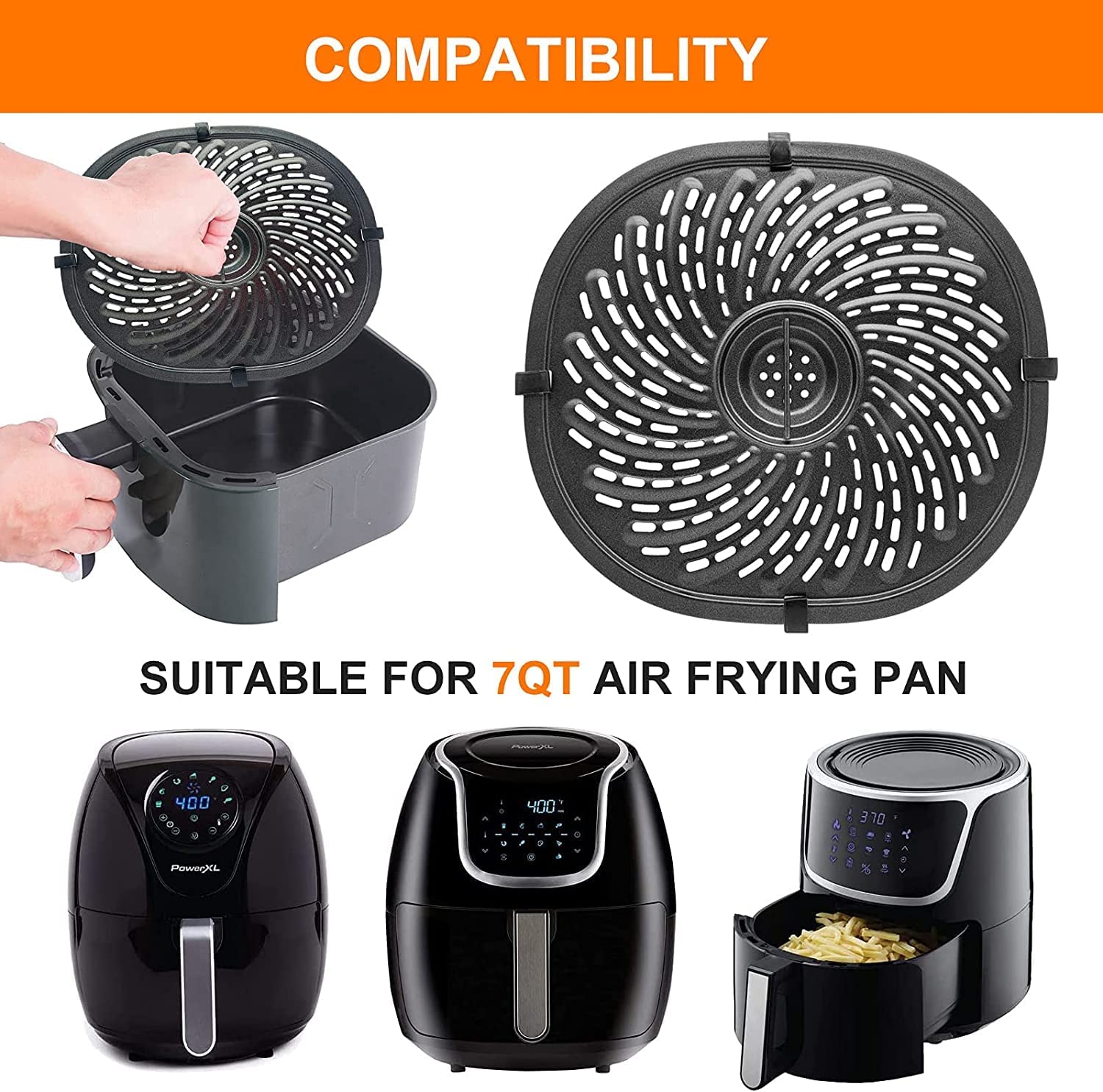 PowerXL Gowise 7QT Air Fryer Grill Plate - Professional Non-Stick Crisper Plate & Grill Pan Replacement - Dishwasher Safe Accessory for Healthier Cooking - Perfect for Grilling, Roasting & Air Frying Chicken, Vegetables & More