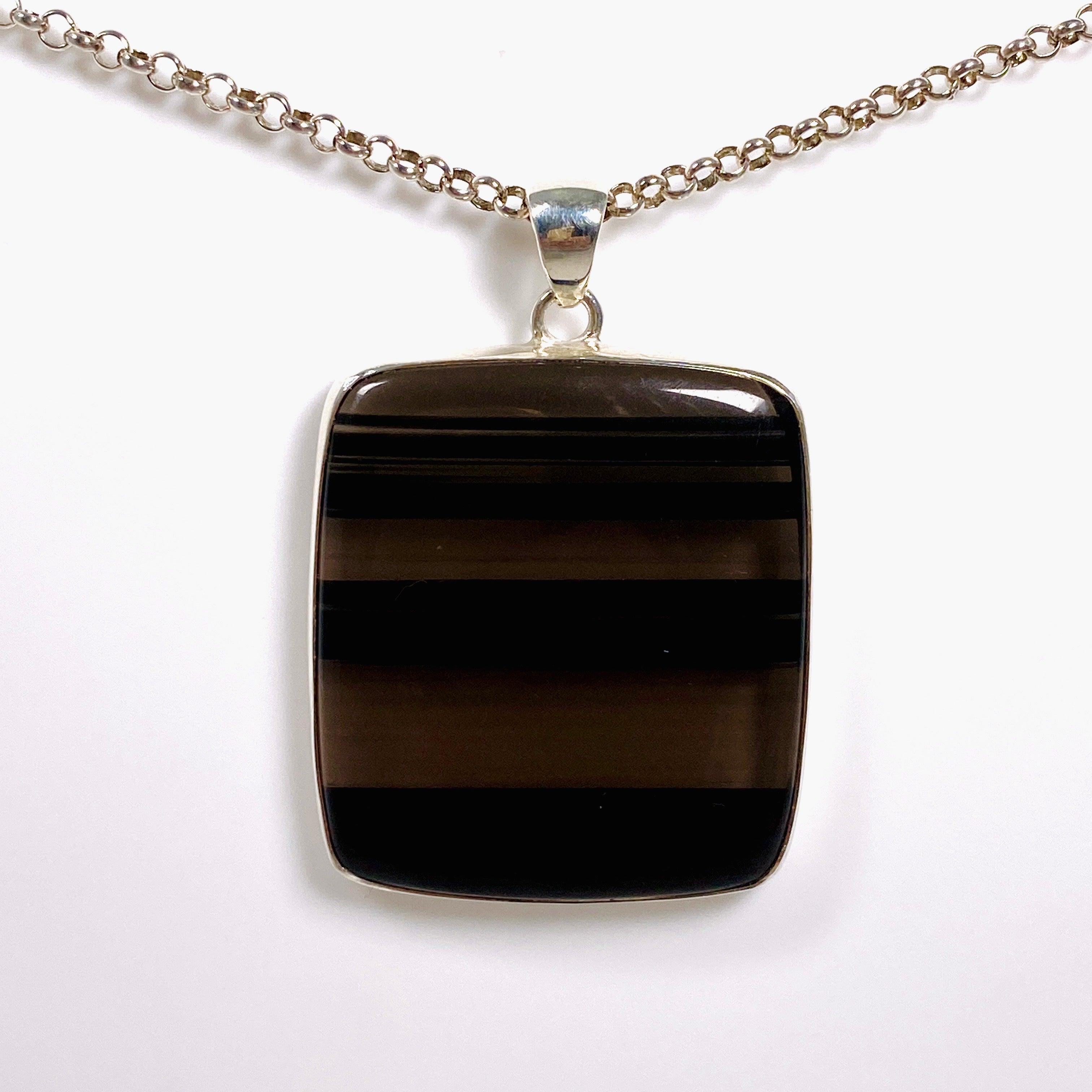 Midnight Obsidian Rectangular Pendant Necklace - KPGJ3903 | Elegant Black Gemstone Jewelry for Women | Perfect for Evening Parties, Weddings & Special Occasions