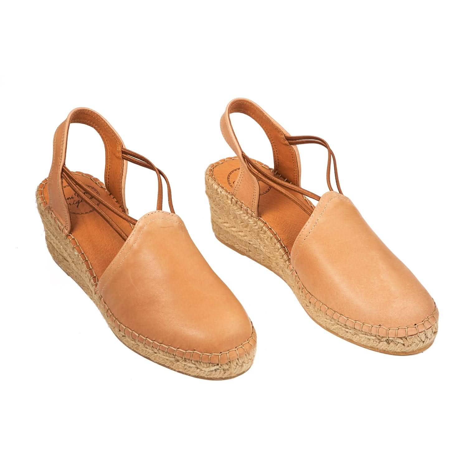 Women's Plain Leather Wedge Espadrilles - Comfortable Slip-On Summer Shoes for Casual Wear & Beach Outings | Torino P