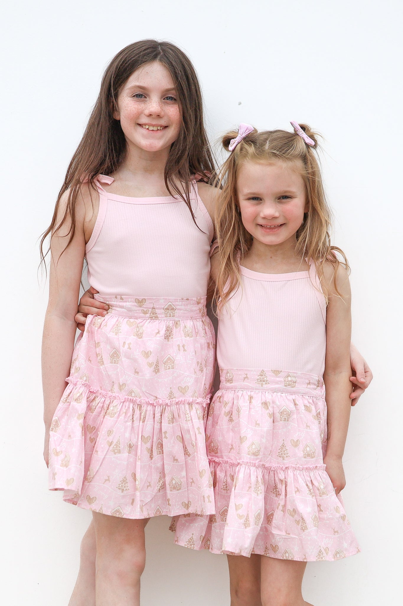 Pink Ruffle Suspender Skirt for Women - Christmas Party Outfit, Holiday Village Fashion, Cute Skirt for Festive Gatherings & Seasonal Photos