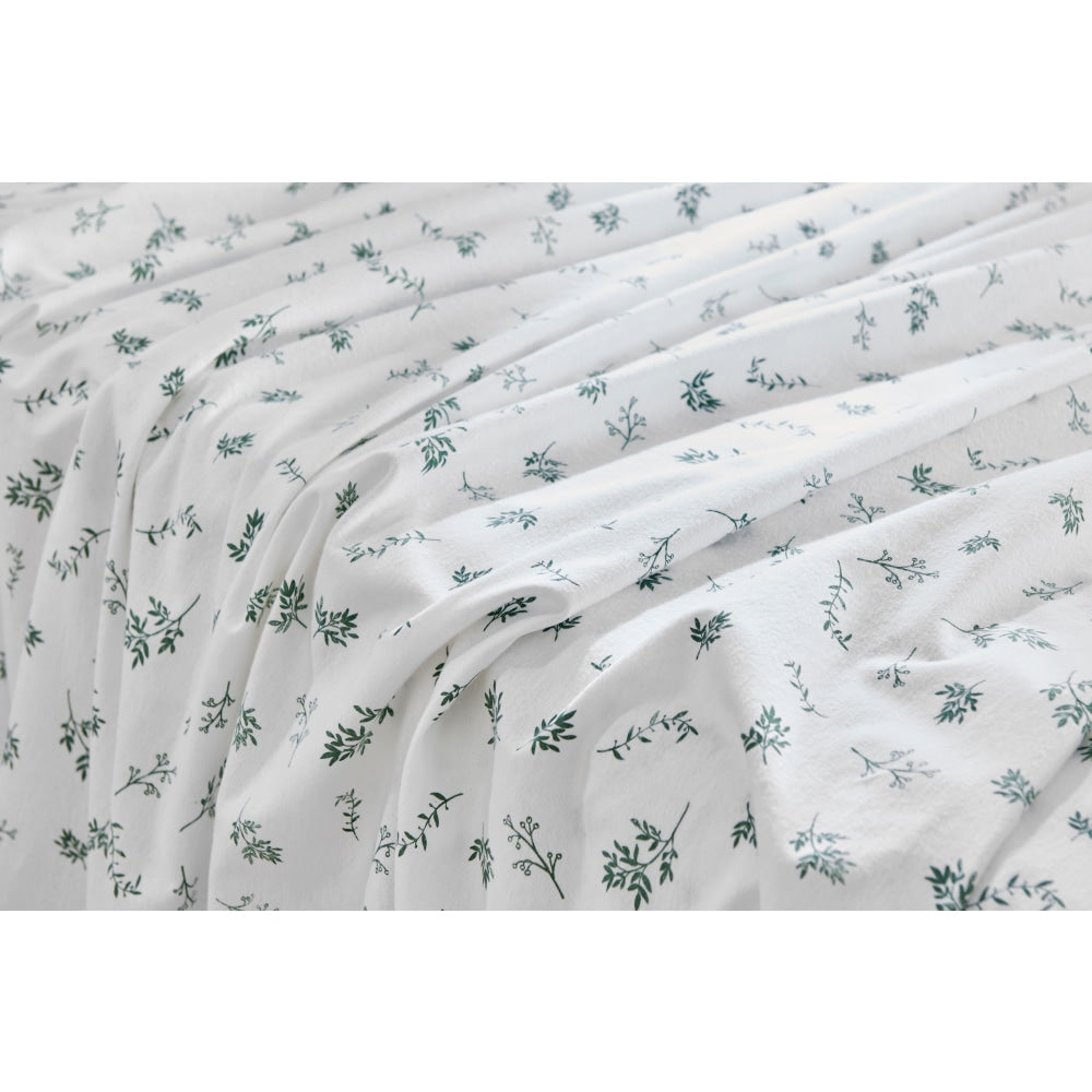 150GSM Flannel Bed Sheet Set with Leaves Print - King Size, Soft & Cozy Green Sheets for Winter Warmth - Perfect for Bedrooms, Guest Rooms & Cozy Nights