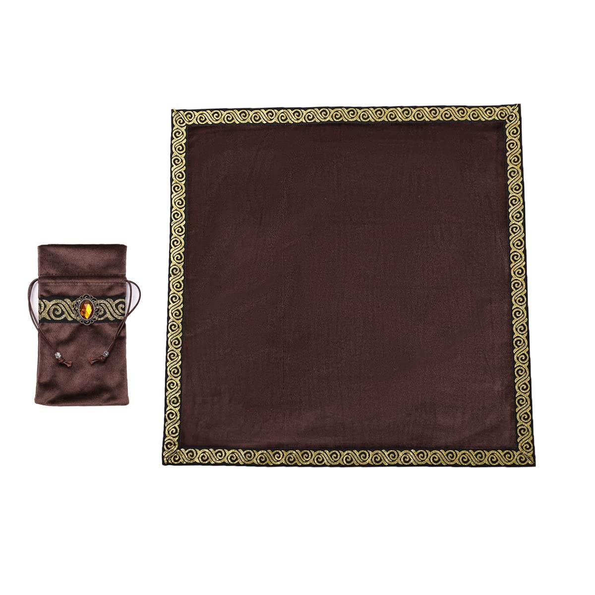 BLESSUME Wicca Altar Cloth - 24.4 x 24.4 Inch Square Tarot Reading Table Cover with Card Pouch (Coffee) - Perfect for Divination, Witchcraft Rituals & Spiritual Ceremonies