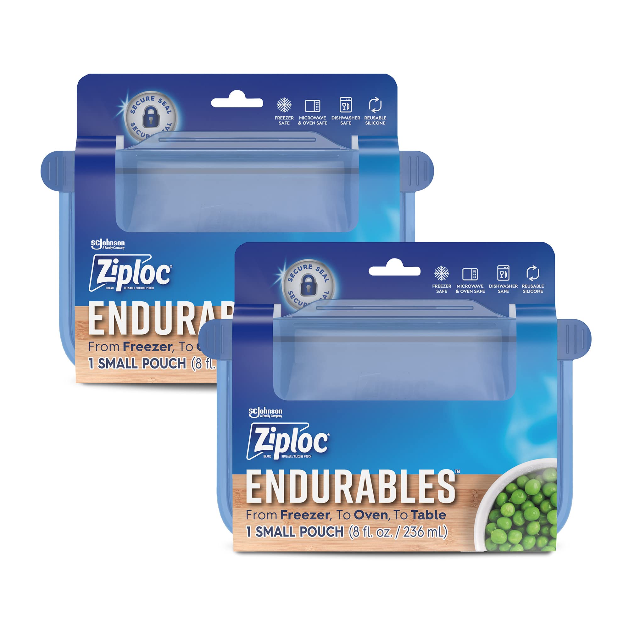 Ziploc Endurables 1 Cup Reusable Silicone Food Storage Bags - Freezer, Oven & Microwave Safe - Dishwasher Safe Meal Prep Containers (2 Pack) for Lunch, Snacks & Leftovers