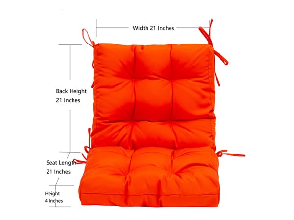 QILLOWAY 4-Pack Outdoor Chair Cushions - Tufted Seat & Back Pillows for Patio, Deck, Poolside - Spring Summer Seasonal Replacement Cushions (Orange) - Perfect for Garden Furniture, Outdoor Lounging & Relaxation