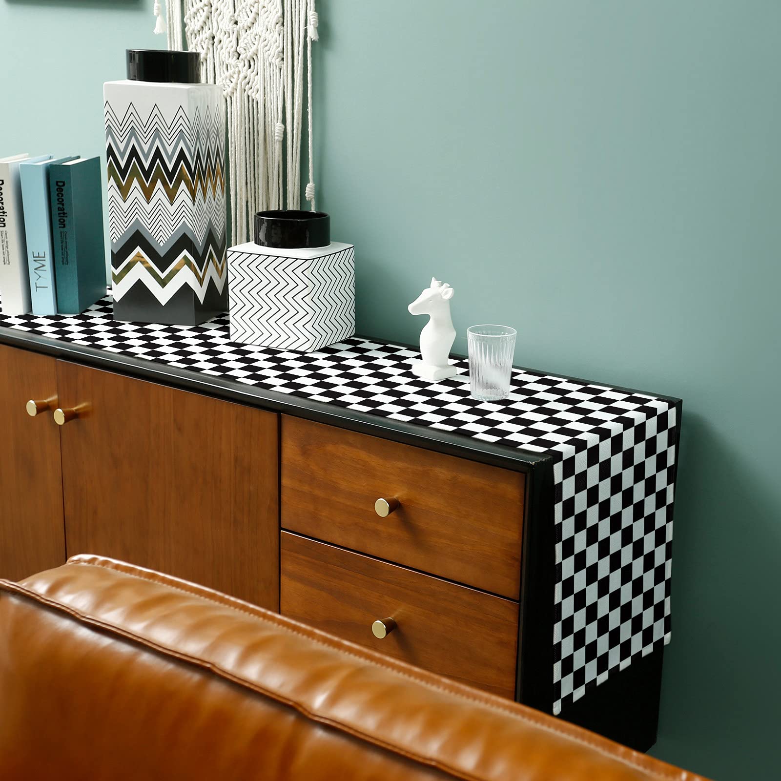 Burlap Linen Table Runner 36 Inch - Black and White Checkered Geometric Kitchen Dining Table Decor for Farmhouse, Wedding, Banquet | Perfect for Coffee Tables, Dressers, and Party Decorations