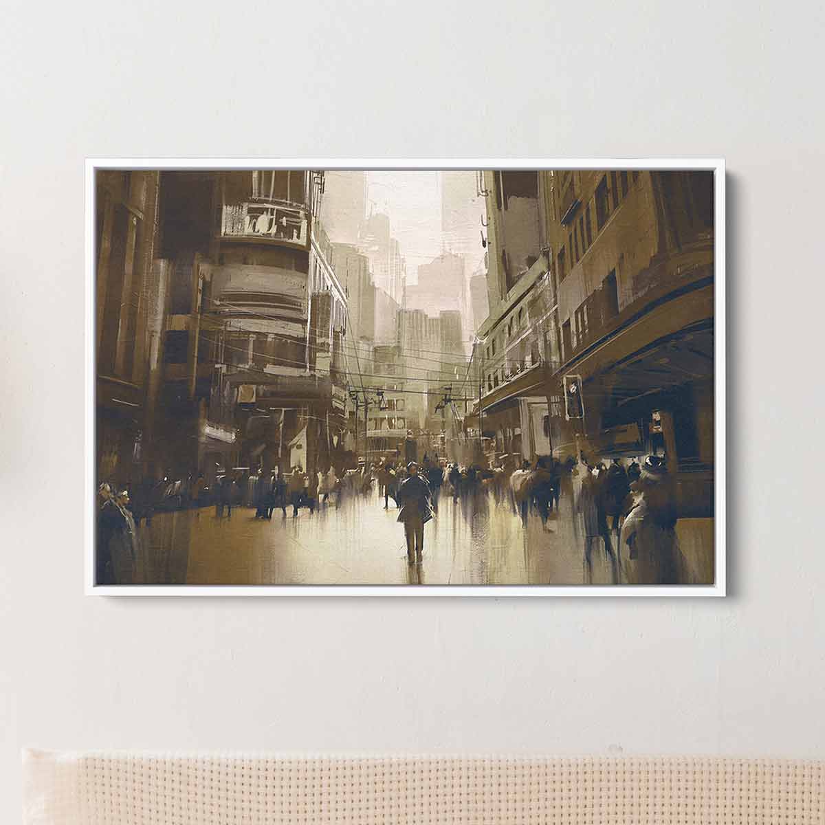 Brown City Street Wall Art Canvas Print - Urban Landscape Decor for Living Room, Bedroom & Office | 4956