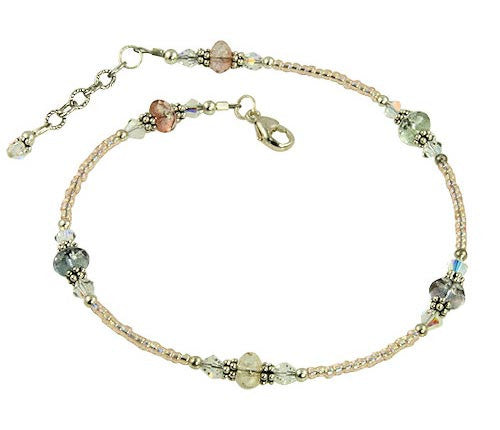 Pastel Peach Crystal Beaded Anklet - Dainty Adjustable Ankle Bracelet for Women, Summer Beach Jewelry Gift, Perfect for Weddings & Boho Fashion