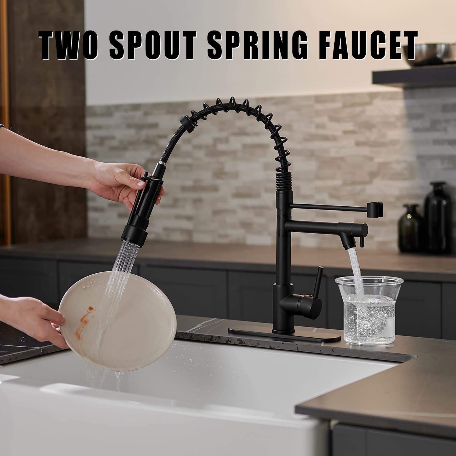 Premium Matte Black Commercial Kitchen Sink Faucet - Single Handle High Arc Pull Down Sprayer with Cover Plate | Ideal for Restaurants, Home Kitchens & Food Prep Areas