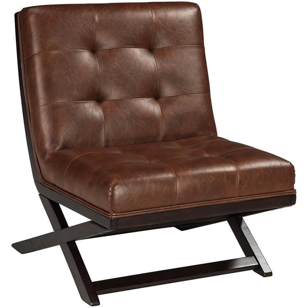 BOWERY HILL Brown Faux Leather Tufted Accent Chair - Stylish Living Room Seating for Home Office & Lounge Decor