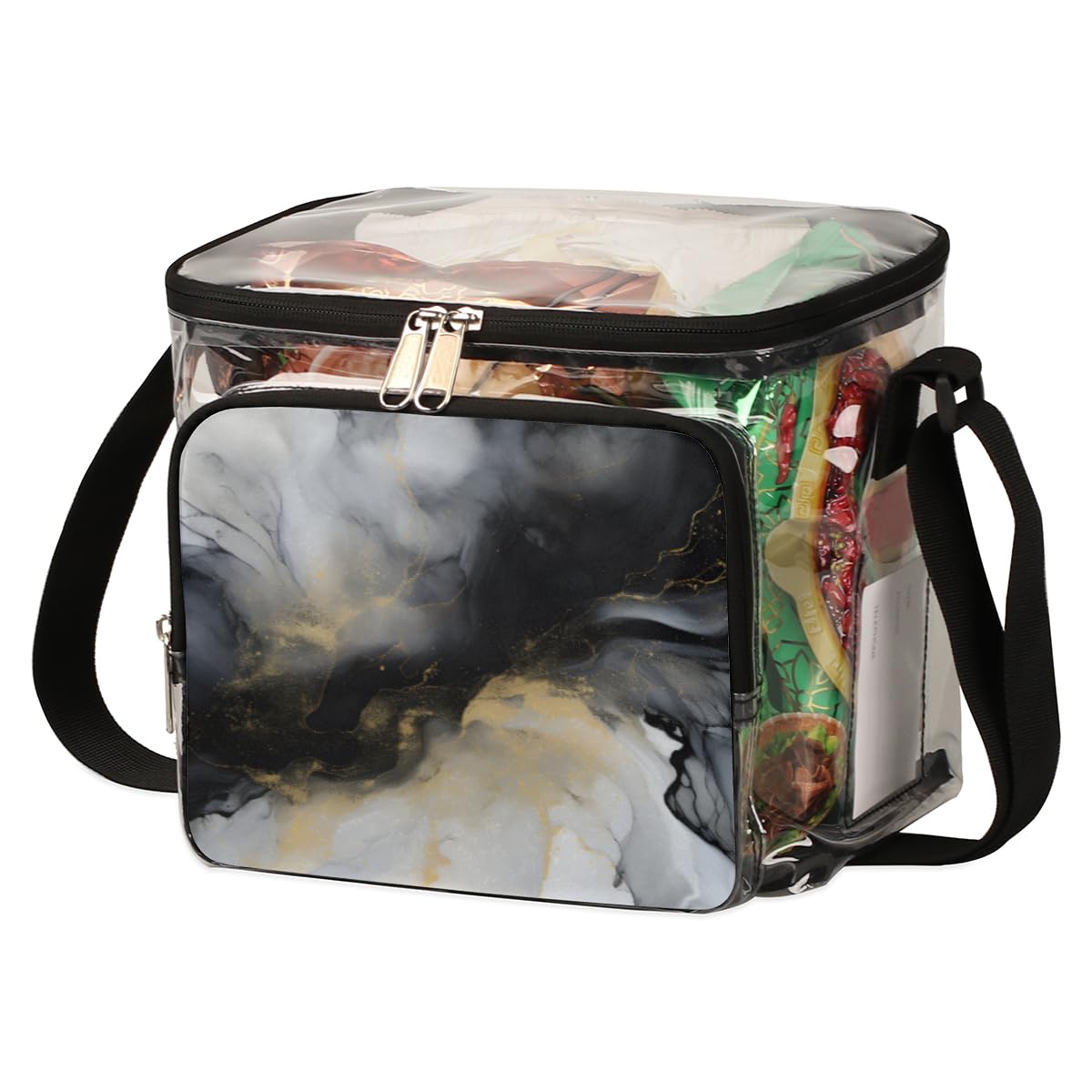 GzLeyigou Clear Marble Print Tote Bag - Waterproof Transparent Shoulder Bag with Handles for Women | Perfect for Beach, Travel, Picnic, Concerts & Stadium Events | Fashionable Crossbody Lunch Bag for Outdoor Activities
