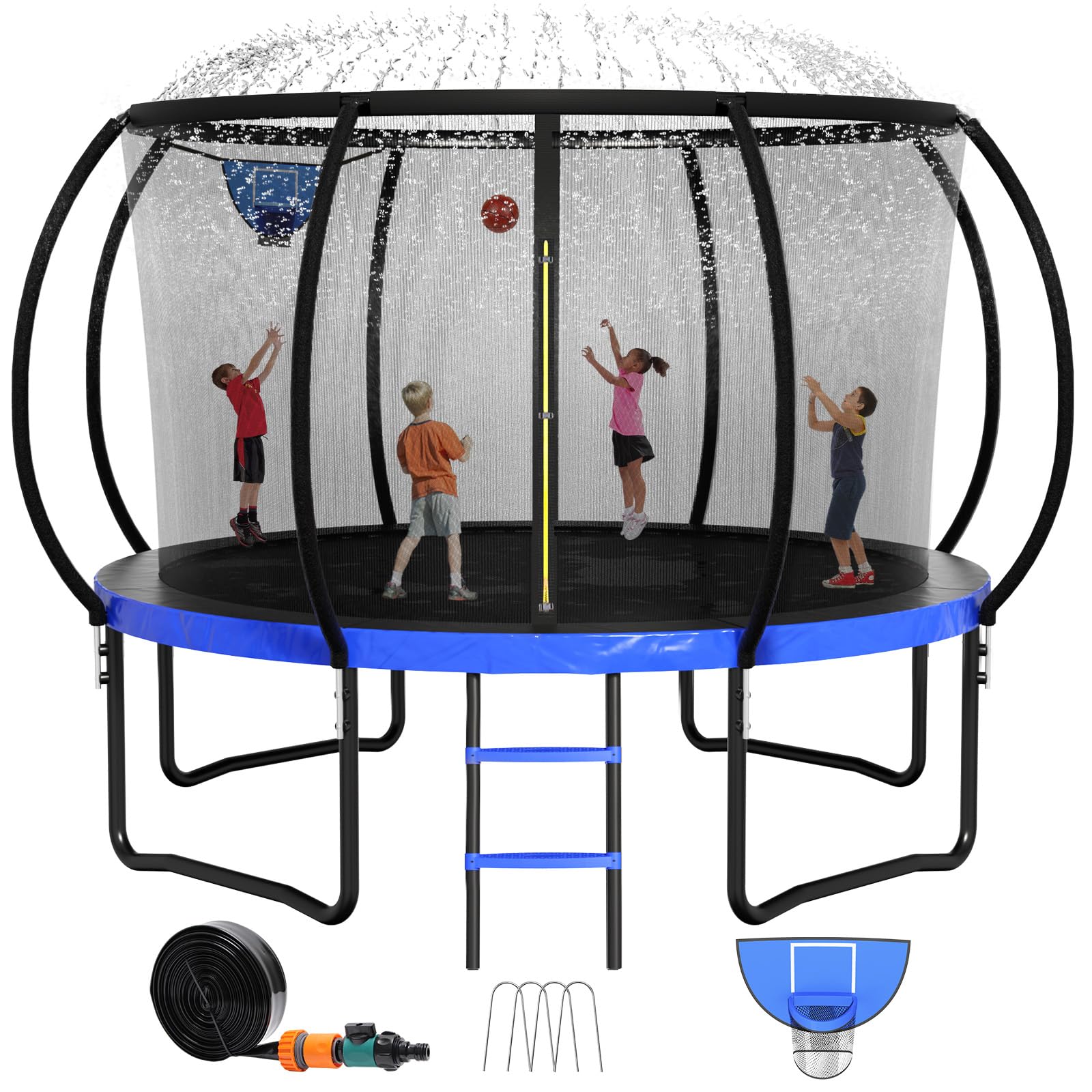 8FT 10FT 12FT 14FT 16FT Outdoor Trampoline for Kids & Adults - Pumpkin Shape with Safety Net, Ladder & Coated Metal Frame - ASTM Approved Large Backyard Trampoline for Family Fun, Birthday Parties & Outdoor Exercise