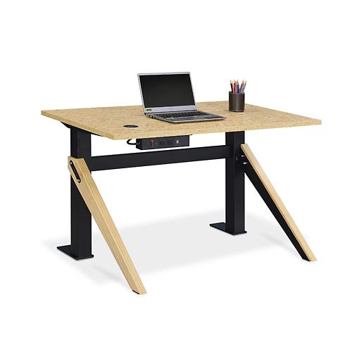 NBF Bend Writing Desk for Home Office - Compact Computer Desk with Built-in Power Outlet - Black Steel Frame & Durable Plywood Laminate Surface - Modern Workstation (48