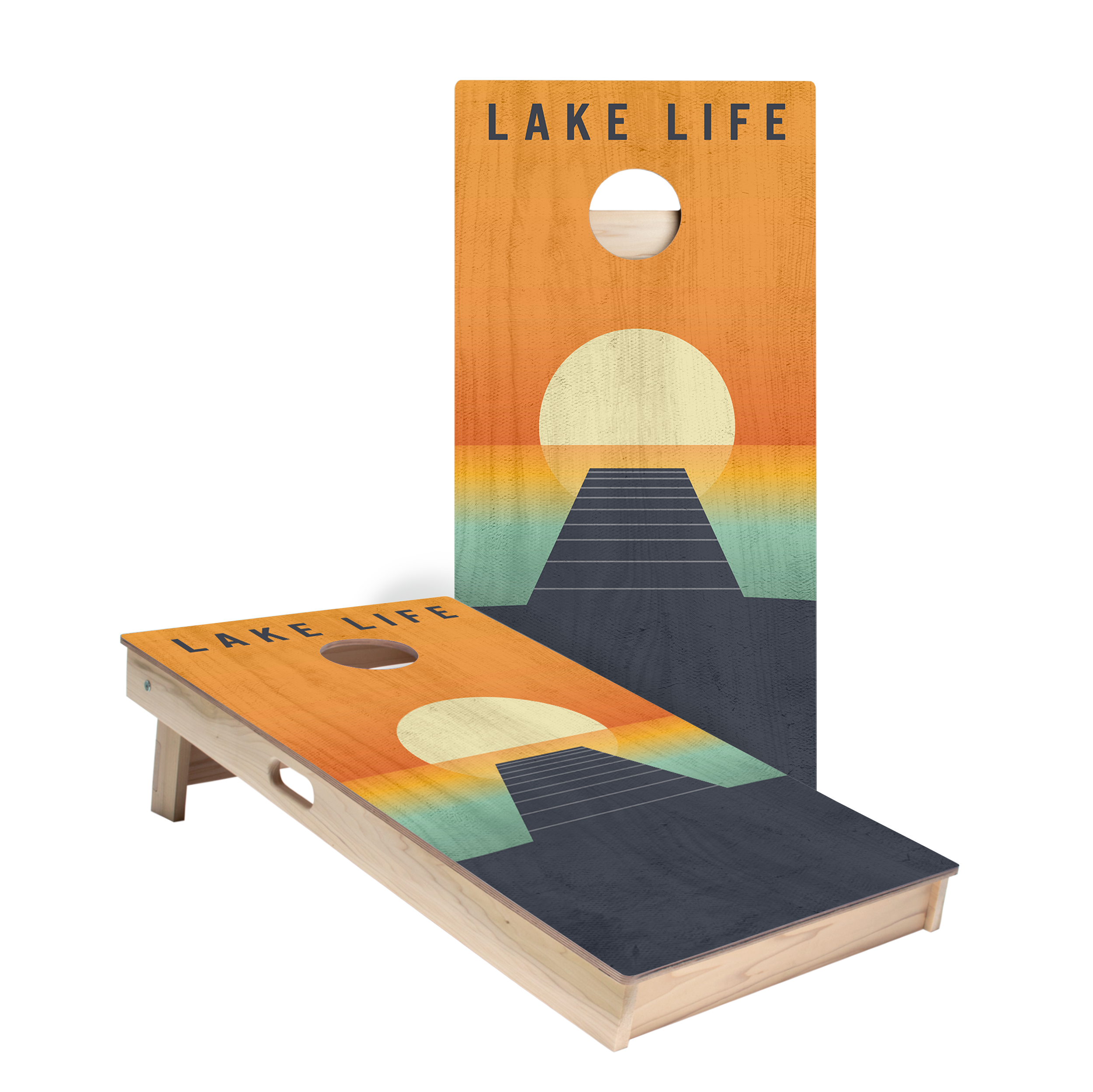 Premium Lake Life Sunset Star Cornhole Boards Set - Outdoor Game for Backyard, Beach, and Tailgate Parties - Perfect for Family Gatherings and BBQs