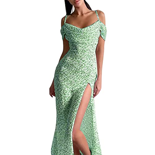 Sexy Hollow Out Maxi Wrap Dress for Women - Spaghetti Strap Low Cut Cami Bodycon Dress for Summer Beach, Party & Formal Occasions (Green, Size S) | Flowy Boho Sundress for Vacation, Date Night & Outdoor Events