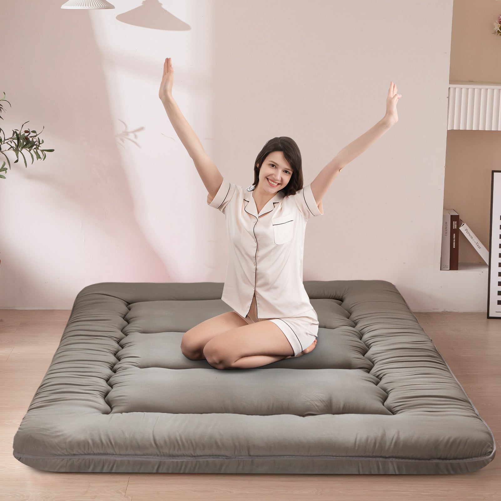 MAXYOYO 6-Inch Extra Thick Japanese Floor Futon Mattress - Dark Grey | Traditional Tatami Style Bedding for Small Spaces, Guest Rooms & Minimalist Home Decor