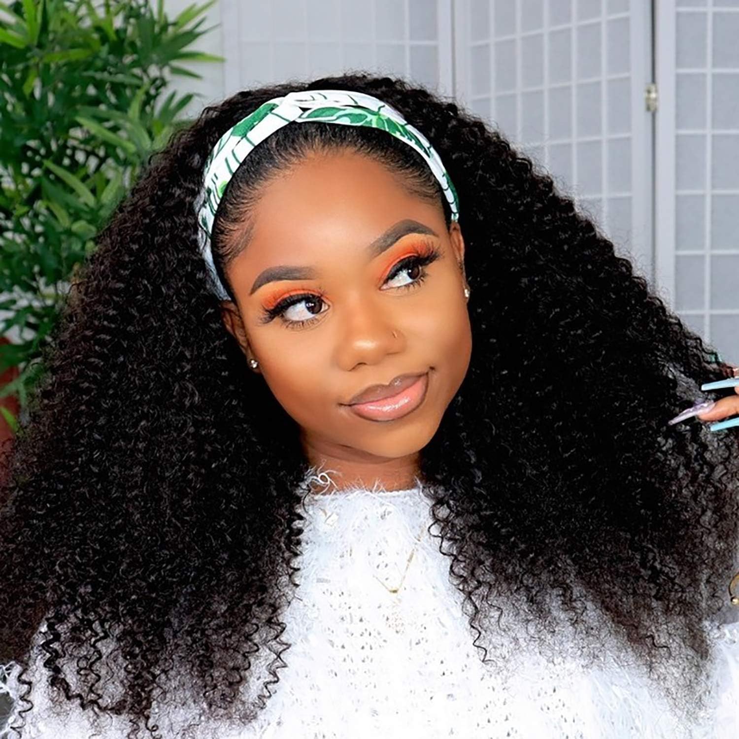 28 Inch Kinky Curly Human Hair Headband Wig for Black Women - Glueless No Lace Front Wig 150% Density (100% Human Hair) - Perfect for Daily Wear, Parties & Protective Styling