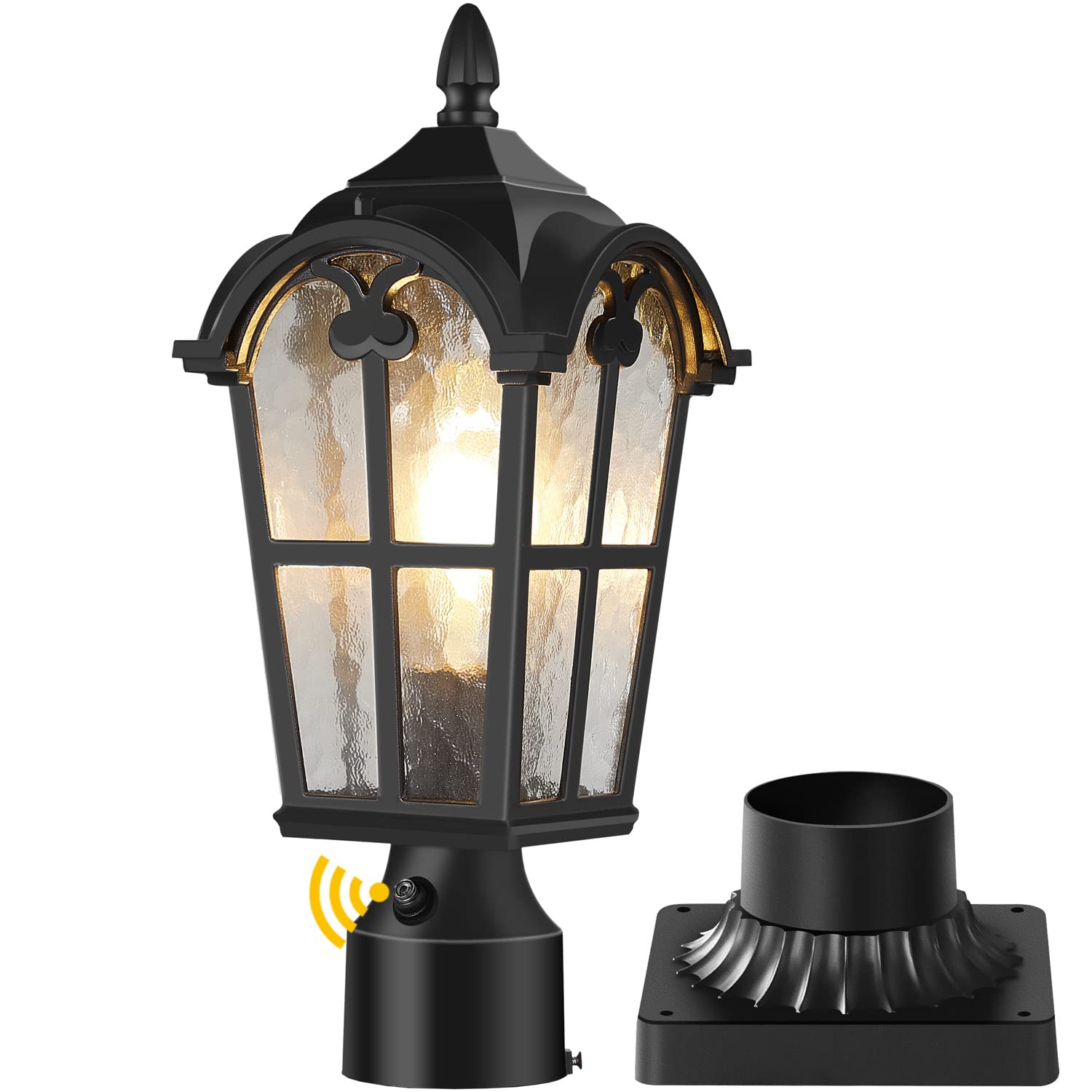 Vintage Black Outdoor Post Light with Glass Shade - Hardwired Waterproof Garden Lighting for Patio, Yard & Courtyard - Dusk to Dawn Sensor & Elegant Design (Perfect for Pathway, Driveway & Landscape Lighting)
